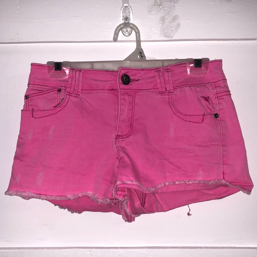 Pink Grane Lightly Distressed Short Shorts
